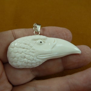 One Raven head carved white water buffalo bone pendant crow Necklace J-Raven-2