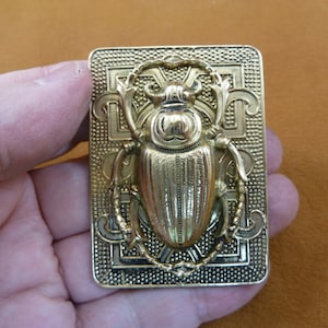 Scarab Egyptian beetle bug bugs Buprestid beetle insect dot textured rectangle brass pin pendant Wild B-Bug-317