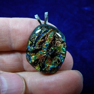 Orange blue Green snakeskin shimmer sparkle black dichroic fused glass JEWELRY pendant DL-610