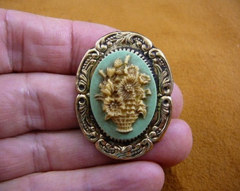 Daisy FLOWER bouquet BASKET flowers Cameo Pin Pendant Jewelry brooch necklace repro Brass CS50-15