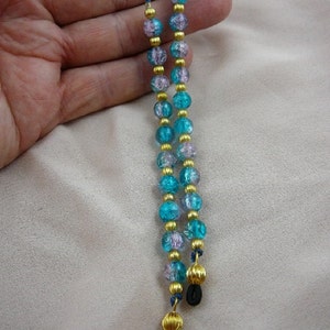half Pink + Teal blue crackle glass Eyeglass leash holder necklace chain accessory E-75