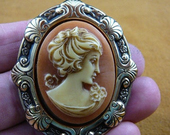 Plain lady woman with bow ribbon in hair CAMEO Pin Pendant Jewelry brooch necklace repro Brass CM14-55