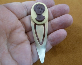 希少な正面向きのアフリカ系アメリカ人女性 ブラウン + アイボリー CAMEO 真鍮ブックマーク (CAB1-2)
