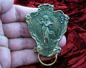 Angel harp flowers brass Eyeglass pin pendant ID badge holder E-425