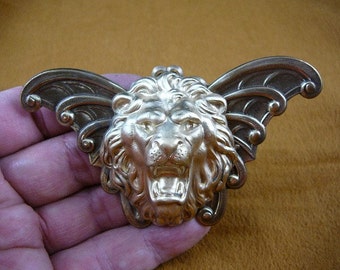 Roaring lion Lions head pride love wild big cats cat lover zoo safari butterfly fairy wings winged Victorian repro brass pin B-Lion-604