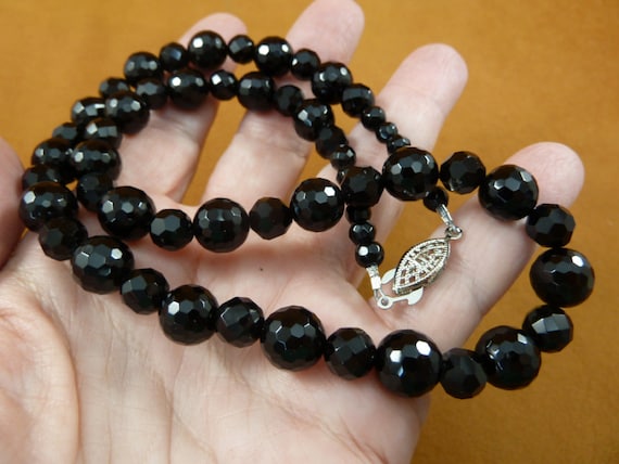 18 Inch Long Faceted Black Onyx Gemstone Beads From Brazil Beaded