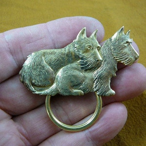 two Scottish terrier pair of Westie Scottie dogs brass Eyeglass glasses holder id badge pin pendant I love my dog E-590
