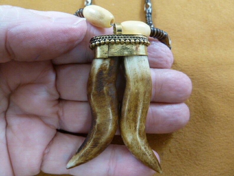 Tibetan Water Buffalo bone brass capped pendant black white cow bone bead 21 inch long beaded Necklace jewelry V640-3