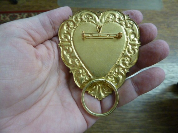Lion Lion's Head Victorian Repro Brass Eyeglass Pin Pendant ID