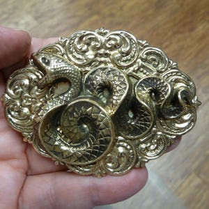 Snake coiled striking snakes reptile lover Victorian repro brass pin pendant viper poisonous  B-Snake-100