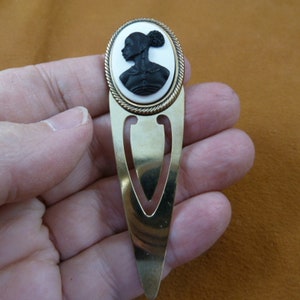 RARE African American Lady off-white + black oval Cameo solid brass bookmark (CAB-10-16)