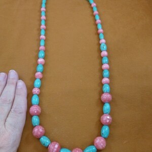 30 Zoll lange facettierte rosa Rhodochrosit Edelstein + Petrol blau Türkis Perlen Halskette Schmuck V465-6