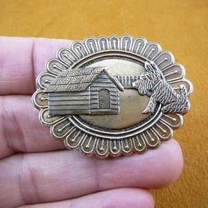 Scottish terrier with dog house on textured oval brass pin pendant brooch Scottie dog Westie B-Dog-201