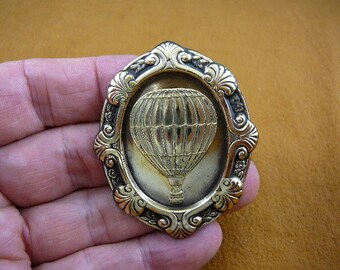 Hot Air Balloon gas aircraft ballooning ride airship scrolled oval Victorian BRASS pin pendant brooch B-BAL-3