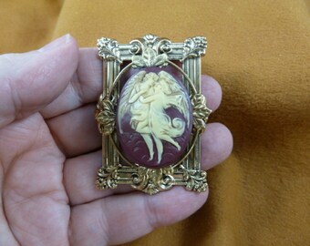 Cupido Psyche Angel ángulos burdeos + marfil ovalado Cameo Pin colgante joyería broche collar de filigrana repro Latón CM1-31