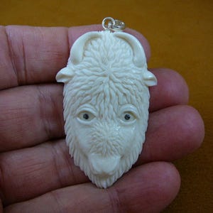 white Bison head carved of water buffalo pendant for Necklace love buffaloes J-Buff-8
