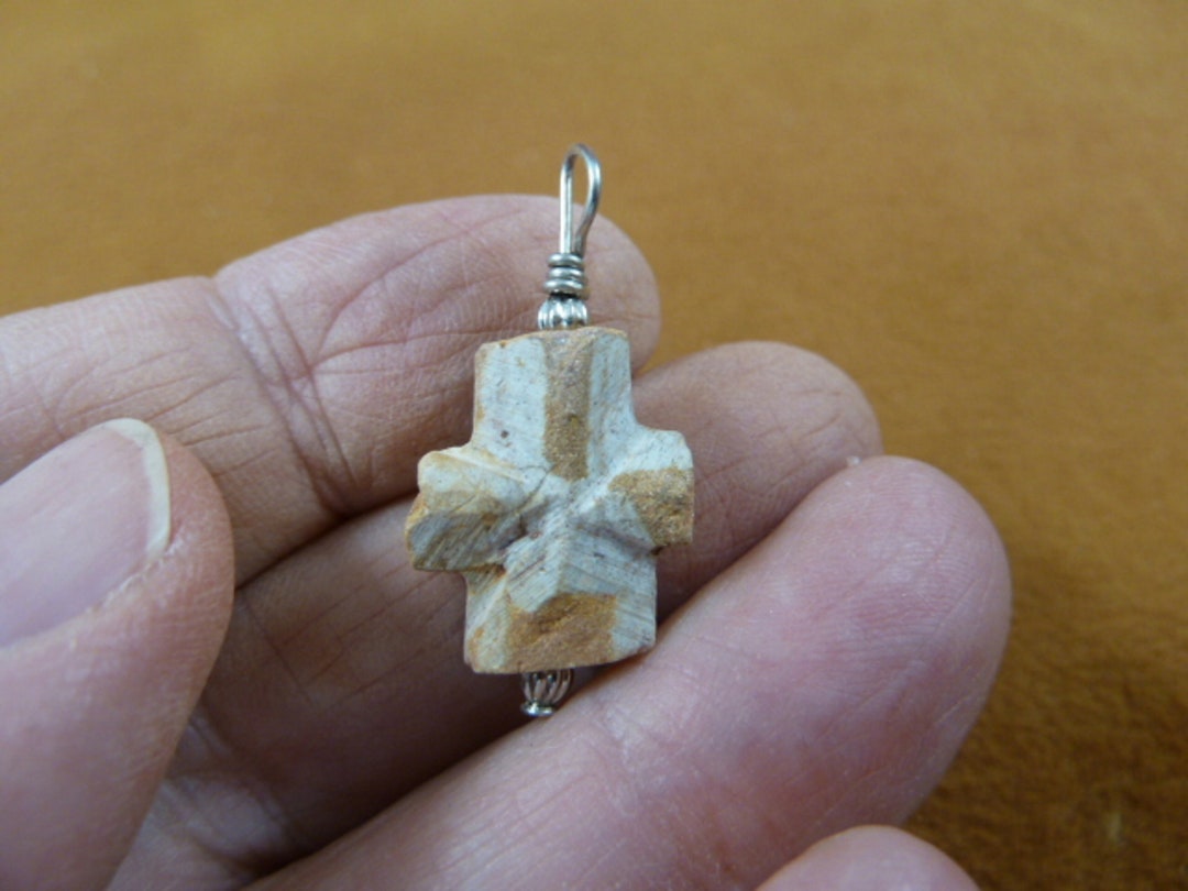 3/4 Medium Fairy Stone Cross Silver Wired Pendant Jewelry Necklace