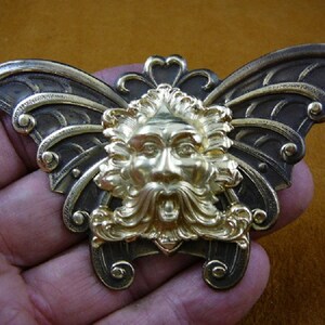 Green Man AEOLUS God of Wind nature butterfly scrolled wings Victorian repro brass pin pendant brooch B-GM-6