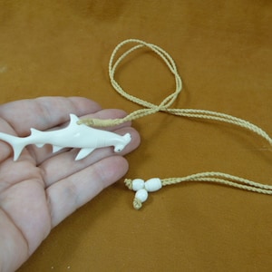 Hammerhead Shark aceh bovine bone carved Pendant adjustable cord Necklace jewelry J-SHARK-6a