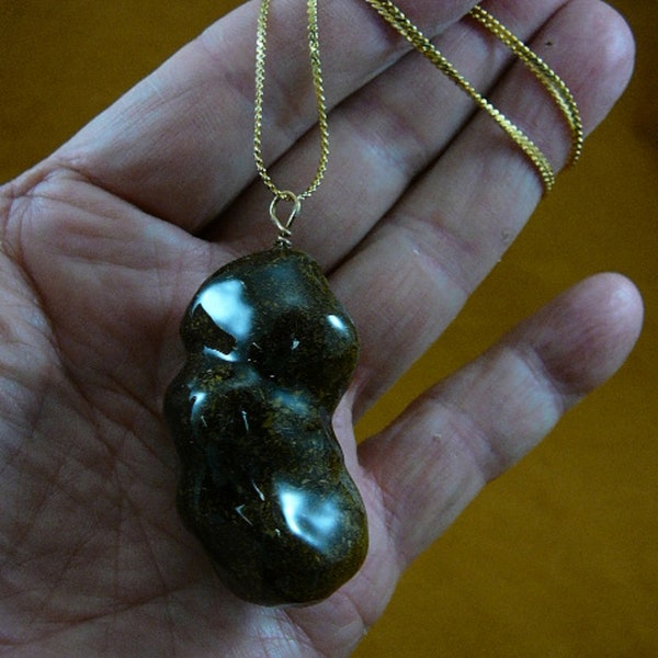 Real Super Jumbo Moose POOP 1 doo doo nugget pendant on 24" long gold plated chain Necklace jewelry Weird PP10-1g