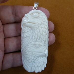 Two Eagle pair head carved white pendant cow bone for Necklace love eaglesJ-Eag-70