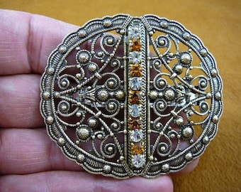 filigree scrolled FLOWER brass flowers with white and yellow rhinestones hair Barrettes French barrette CB-OTHER-6