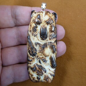black brown white three  bear heads cubs carved pendant for Necklace I love bears J-Bear-179
