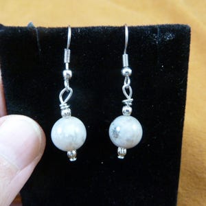 Pendientes colgantes de alambre de plata con cuentas de excremento de dinosaurio real de 10 mm, coprolito fósil de dinosaurio de Utah, raros DP1-9-b