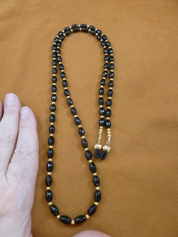 Faceted Black Onyx + Gold Brass Beaded 34