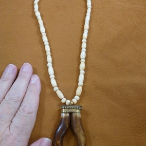 Tibetan Water Buffalo bone brass capped pendant + natural cow bone bead 19 inch long beaded Necklace jewelry V640-2