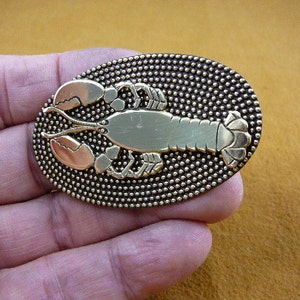 Lobster seafood claw Maine lobsters dot textured oval shaped Victorian BRASS pin pendant brooch B-LOB-2