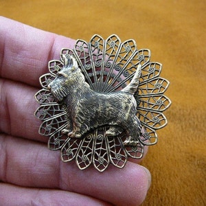 Scottish terrier pin pendant filigree circle brass brooch Scottie dog Westie B-Dog-256