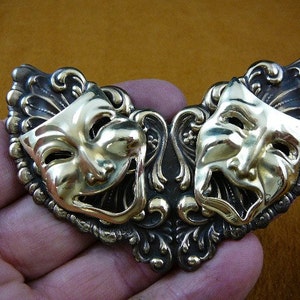 Comedy Drama theatre masks mask play lover love Victorian repro brass pin pendant B-Mask-51