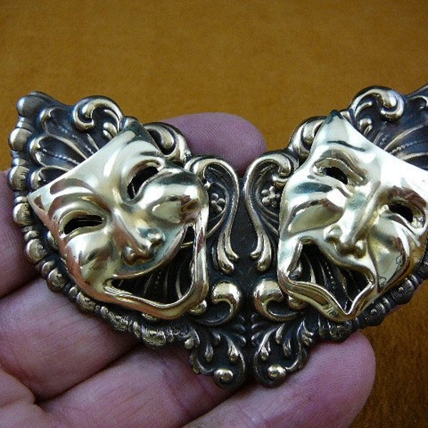 Comedy Drama theatre masks mask play lover love Victorian repro brass pin pendant B-Mask-51