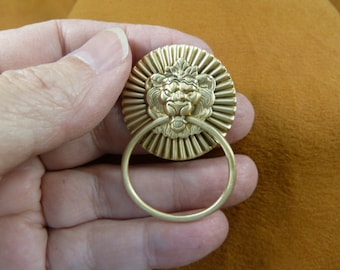 Lion big cat wild Lions head doorknocker textured sunburst circle design brass Eyeglass holder id badge pin pendant lover E-345