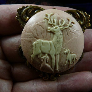 Elk DEER rose color cameo dog hunting Antlers Jewelry pin pendant (CL56-4)