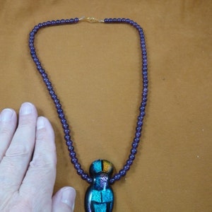 Buntglas Design Blau dichroic Lapis + Türkis Edelstein Perlen 19&quot; Halskette SCHMUCK D1H-682