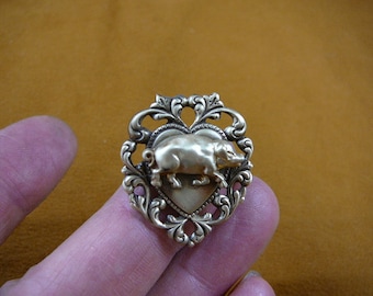 Wild Boar Pig Left Pewter Brooch Pin - British Artisan Signed Badge