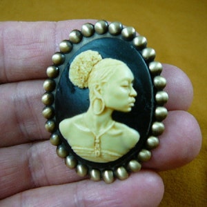 CA10-38 black oval CAMEO brass Pin Pendant jewelry RARE African American LADY ivory