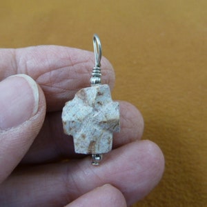 5/8 inch small Fairy Stone cross silver tone wired pendant jewelry necklace staurolite crystal Christian CR505-106