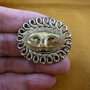 Mardi gras face Theater play eye costume mask Victorian repro brass oval spiral scrolled pin pendant B-MASK-6
