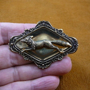 Fox I love sly foxes running from the hunter hunt lover diamond shaped flower repro Victorian brass pin pendant brooch B-fox-1