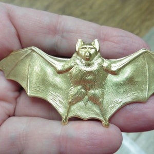 large Flying night bat with wings spread brass Barrettes French barrette CB-Bat-2