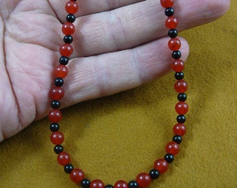 16 Zoll lang lang orange rot Karneol und schwarz Onyx Perlen Perlen Perlen Kette Schmuck V321-11