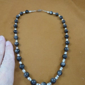 20 inch long silver Obsidian gemstone and textured silver alloy bead accents beaded Beads Necklace jewelry V445-2