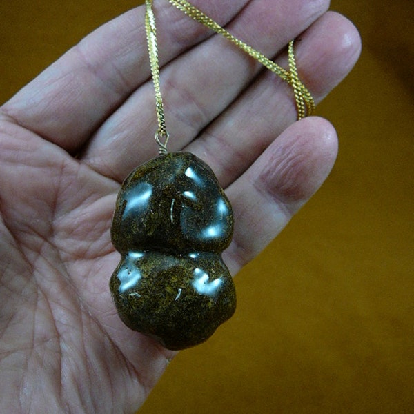 Real Super Jumbo Moose POOP 1 doo doo nugget pendant on 24" long gold plated chain Necklace jewelry Weird PP10-1j