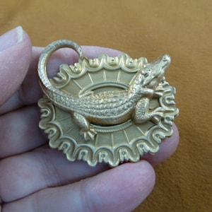 ALLIGATOR gator love gators oval ornate trimmed FL Victorian repro brass pin pendant B-Allig-14