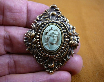 Tiny face Cameo Pin Pendant Jewelry brooch necklace repro Brass CT13-15