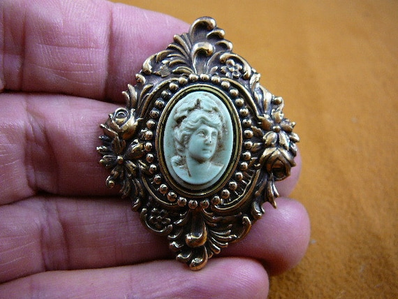 Tiny Face Cameo Pin Pendant Jewelry Brooch Necklace Repro Brass - Main Image