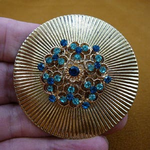 ramo de flores de strass azul texturados Círculo Dorado bronce broche pin colgante BB601-141